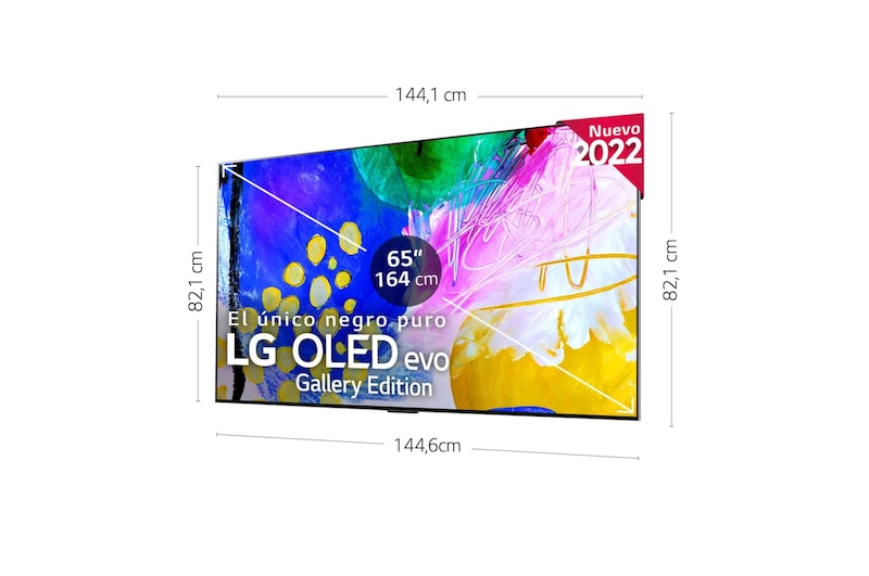 LG Televisor LG 4K OLED evo Gallery Edition, Procesador Inteligente de Máxima Potencia 4K a9 Gen 5 con IA, compatible con el 100% de formatos HDR, HDR Dolby Vision, Dolby Atmos, Smart TV webOS22, el mejor TV para Gaming. Ideal para colgar en la pared, OLED65G26LA