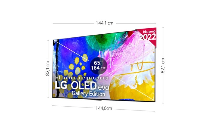 LG Televisor LG 4K OLED evo Gallery Edition, Procesador Inteligente de Máxima Potencia 4K a9 Gen 5 con IA, compatible con el 100% de formatos HDR, HDR Dolby Vision, Dolby Atmos, Smart TV webOS22, el mejor TV para Gaming. Ideal para colgar en la pared, OLED65G26LA