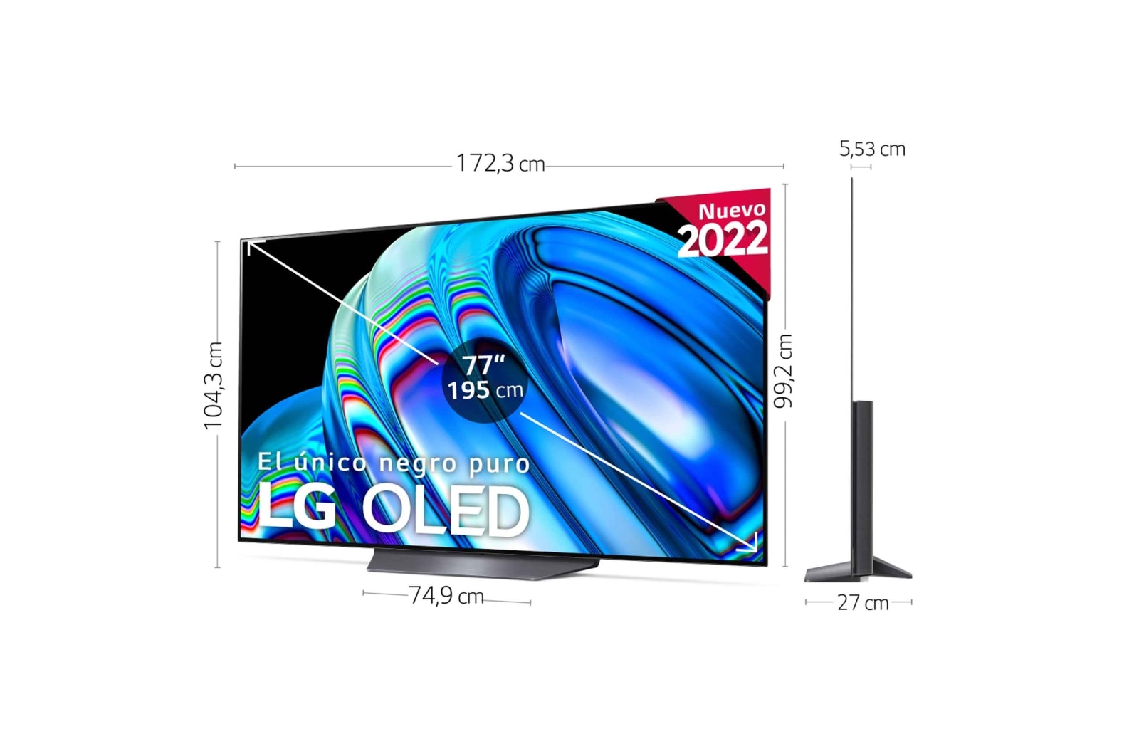 LG Televisor LG 4K OLED, Procesador Inteligente de Gran Potencia 4K a7 Gen 5 con IA, compatible con el 100% de formatos HDR, HDR Dolby Vision y Dolby Atmos, Smart TV webOS22, el mejor TV para Gaming. , OLED77B26LA