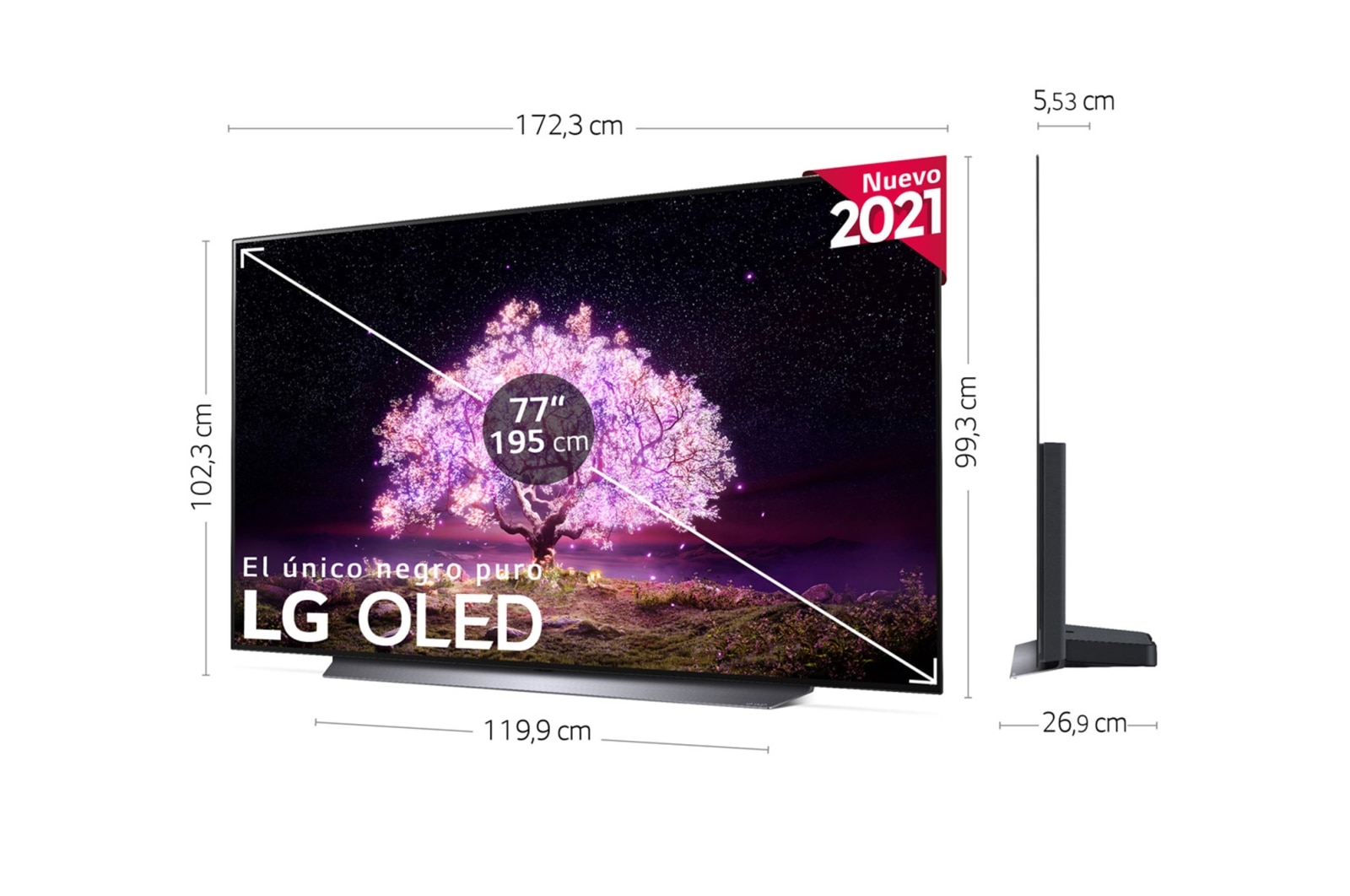 LG 4K OLED, SmartTV webOS 6.0, Procesador Inteligente 4K α9 Gen4 con AI, HDR Dolby Vision, DOLBY ATMOS [Clase de eficiencia energética G], OLED77C14LB