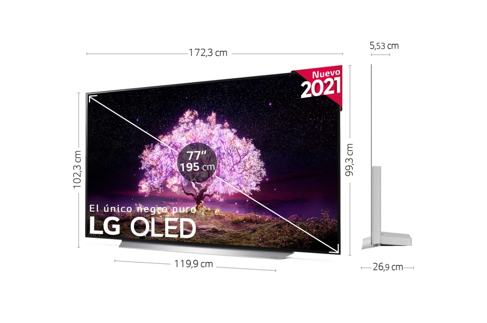 LG 4K OLED, SmartTV webOS 6.0, Procesador Inteligente 4K α9 Gen4 con AI, HDR Dolby Vision, DOLBY ATMOS [Clase de eficiencia energética G], OLED77C15LA