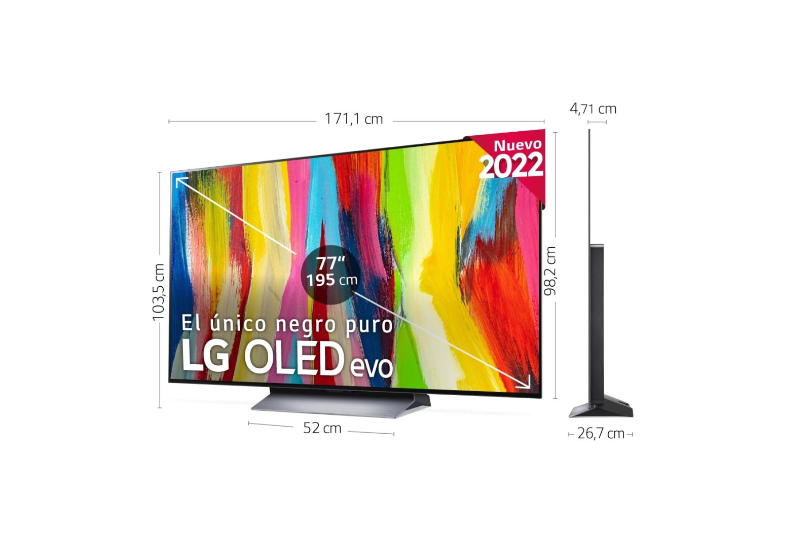 LG Televisor LG 4K OLED evo, Procesador Inteligente de Máxima Potencia 4K a9 Gen 5 con IA, compatible con el 100% de formatos HDR, HDR Dolby Vision y Dolby Atmos, Smart TV webOS22, el mejor TV para Gaming. , OLED77C24LA