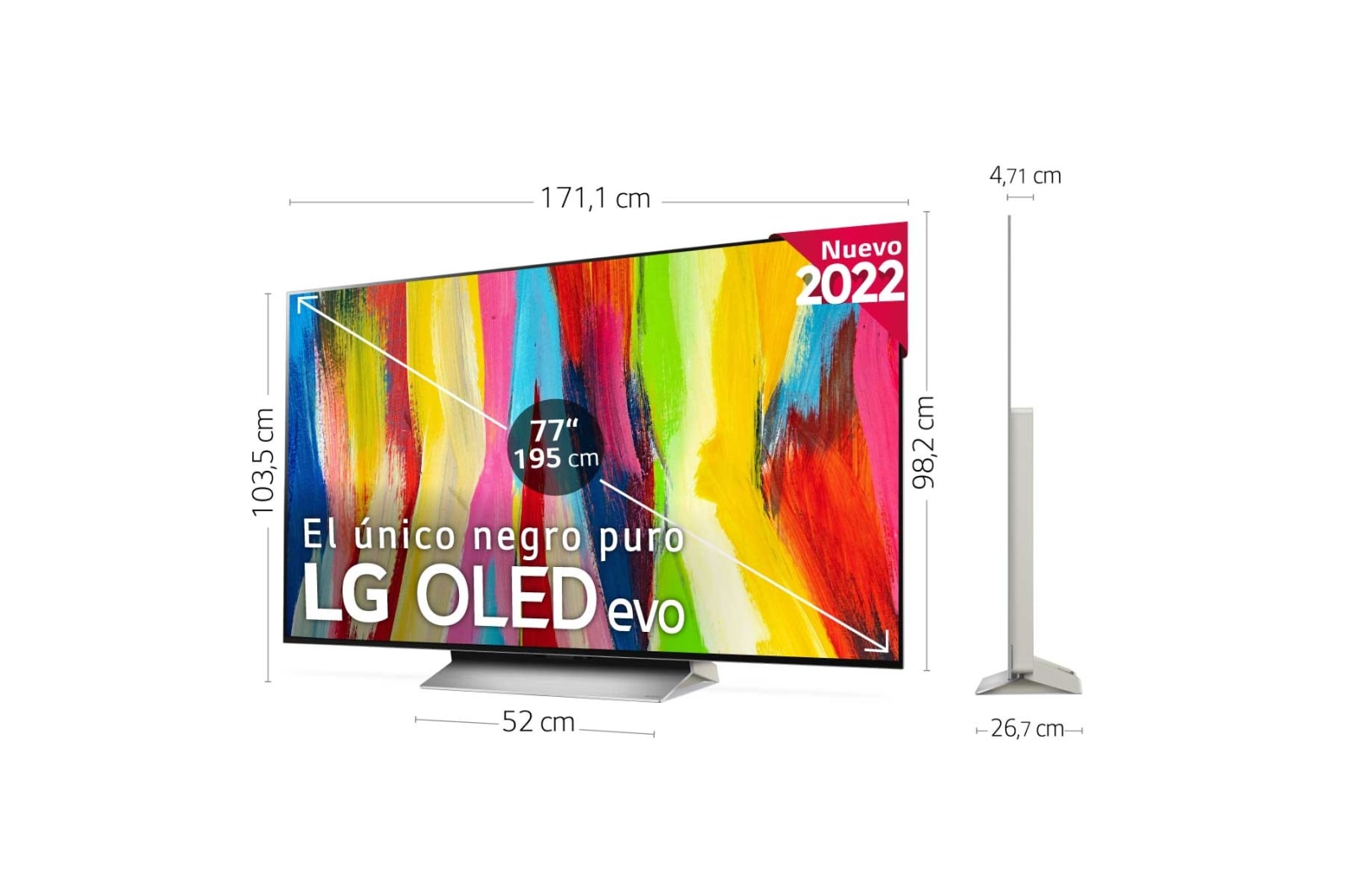 LG Televisor LG 4K OLED evo, Procesador Inteligente de Máxima Potencia 4K a9 Gen 5 con IA, compatible con el 100% de formatos HDR, HDR Dolby Vision y Dolby Atmos, Smart TV webOS22, el mejor TV para Gaming. , OLED77C25LB