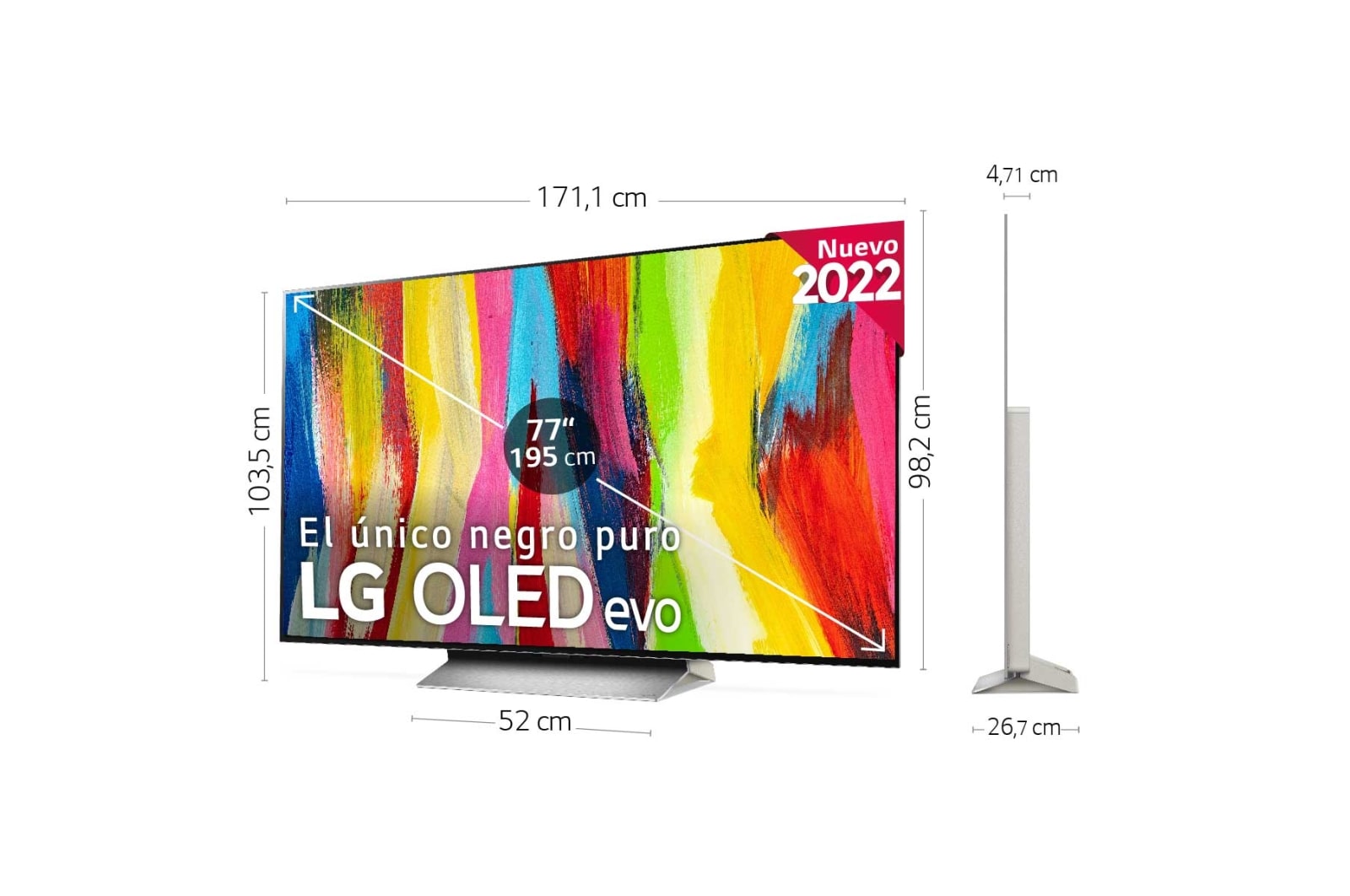 LG Televisor LG  4K OLED evo, Procesador Inteligente de Máxima Potencia 4K a9 Gen 5 con IA, compatible con el 100% de formatos HDR, HDR Dolby Vision, Dolby Atmos, Smart TV webOS22, el mejor TV para Gaming. , OLED77C26LD