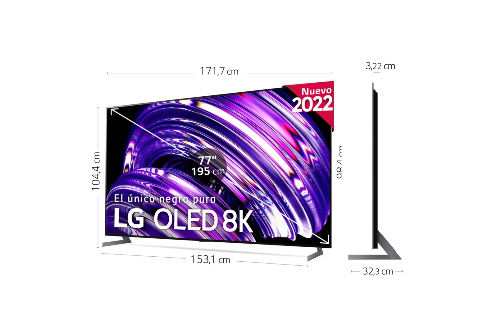 LG Televisor LG SIGNATURE 8K OLED, Procesador Inteligente de Máxima Potencia 8K a9 Gen 5 con IA, compatible con el 100% de formatos HDR, HDR Dolby Vision, Dolby Atmos, Smart TV webOS22, el mejor TV para Gaming., OLED77Z29LA