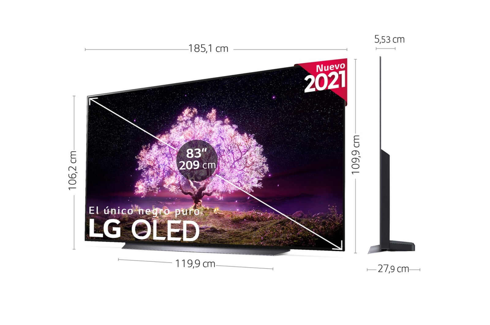 LG 4K OLED, SmartTV webOS 6.0, Procesador Inteligente 4K α9 Gen4 con AI, HDR Dolby Vision, DOLBY ATMOS [Clase de eficiencia energética G], OLED83C14LA