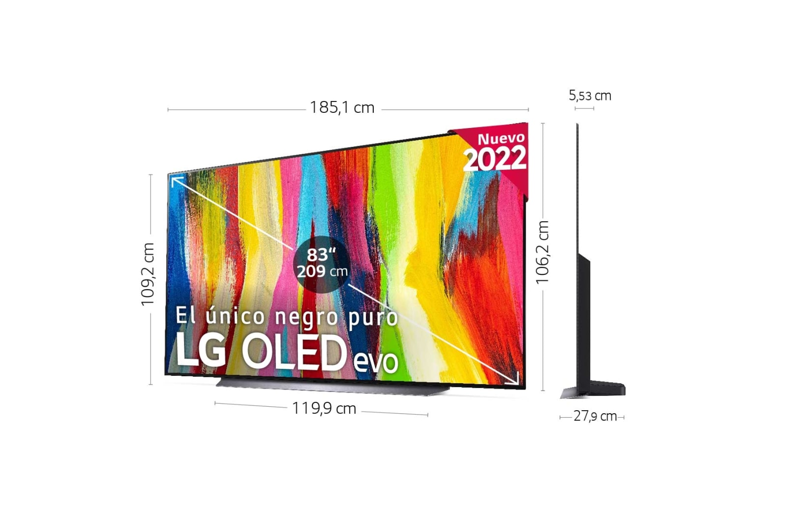 LG Televisor LG  4K OLED evo, Procesador Inteligente de Máxima Potencia 4K a9 Gen 5 con IA, compatible con el 100% de formatos HDR, HDR Dolby Vision, Dolby Atmos, Smart TV webOS22, el mejor TV para Gaming. , OLED83C26LA