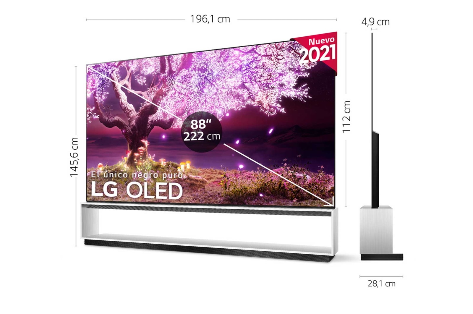 LG SIGNATURE 8K OLED, SmartTV webOS 6.0, Procesador Inteligente 8K α9 Gen4 con AI, HDR Dolby Vision, DOLBY ATMOS [Clase de eficiencia energética G], OLED88Z19LA