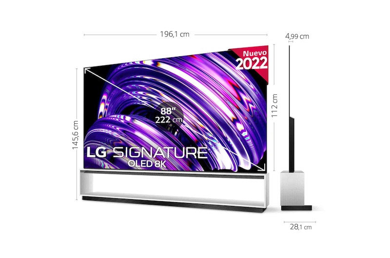 LG Televisor LG SIGNATURE 8K OLED, Procesador Inteligente de Máxima Potencia 8K a9 Gen 5 con IA, compatible con el 100% de formatos HDR, HDR Dolby Vision, Dolby Atmos, Smart TV webOS22, el mejor TV para Gaming., OLED88Z29LA