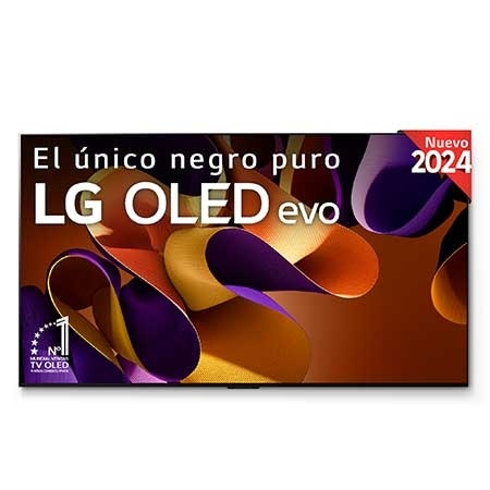 Elölnézet: LG OLED evo TV, OLED G4, 11 Years World No. 1 OLED (11 éve a világ első számú OLED-je) embléma és 5-Year Panel Warranty (5 év kijelzőpanel garancia) logó látható a képernyőn.