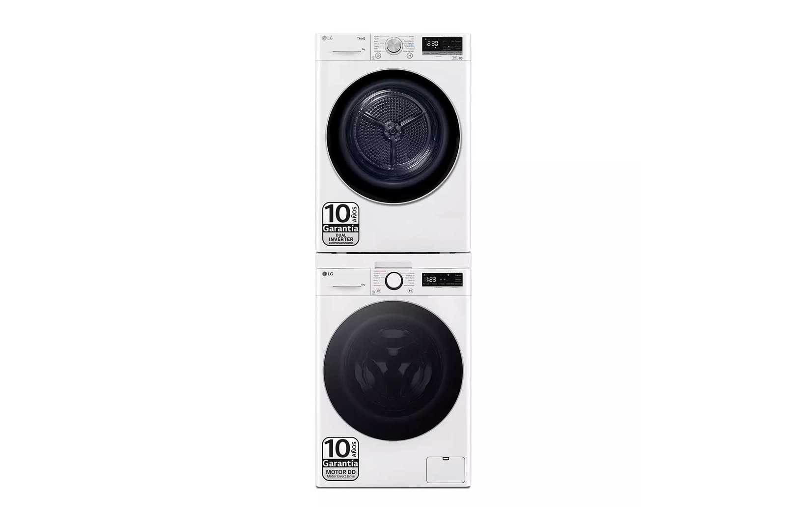 LG Torre de Lavado, Blanca, Lavadora inteligente 10kg, 1400rpm, Un 10% mas eficiente que A + Secadora 9kg, A+++, TORRE1009KG.SET.EEES.C