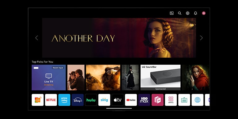 Una pantalla de un TV muestra el contenido recomendado por LG ThinQ