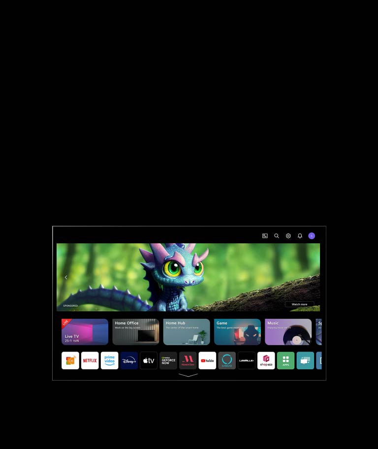 Un vídeo que muestra la pantalla de inicio de WebOS. Un cursor hace clic en la inicial de la esquina superior derecha y cambia a otro perfil.