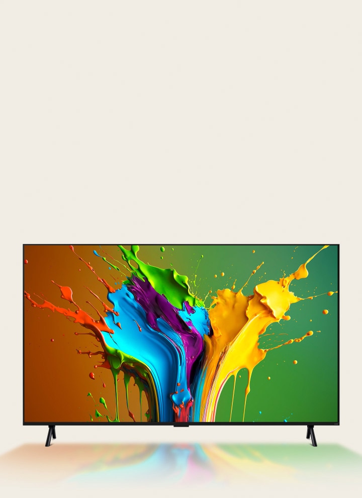 Pantalla de LG QNED89 con una colorida obra de arte.