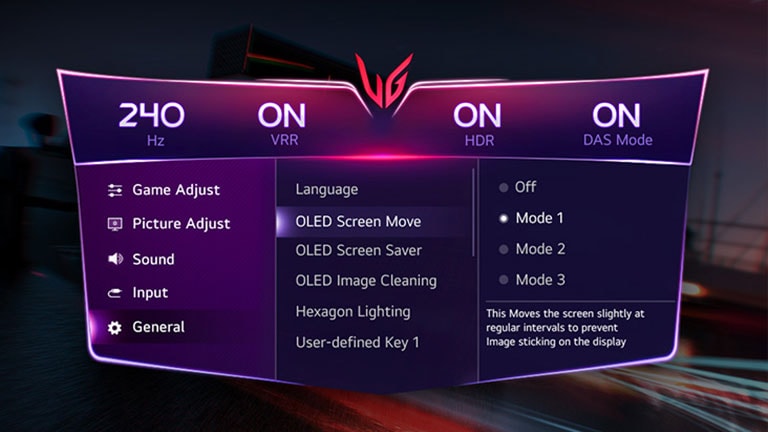 Imagen de configuración GUI de OLED Screen Move.