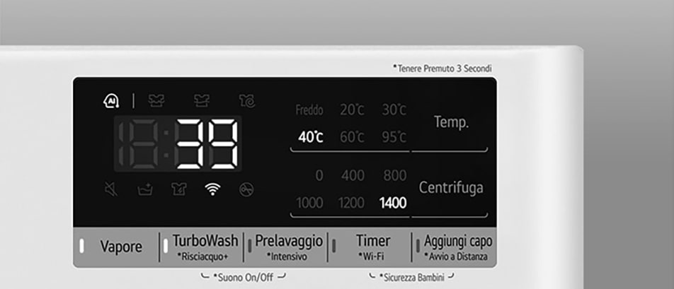 Imagen de la lavadora y el display