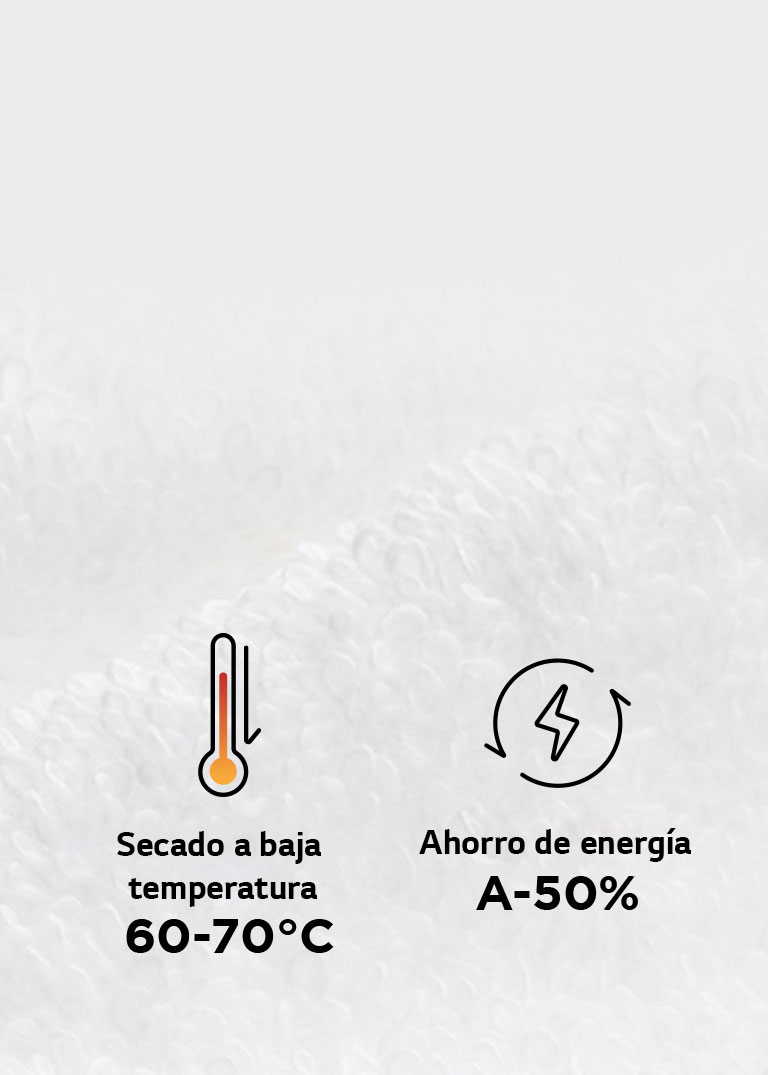 Primer plano de una toalla seca con las características clave de la lavasecadora LG SIGNATURE descritas.