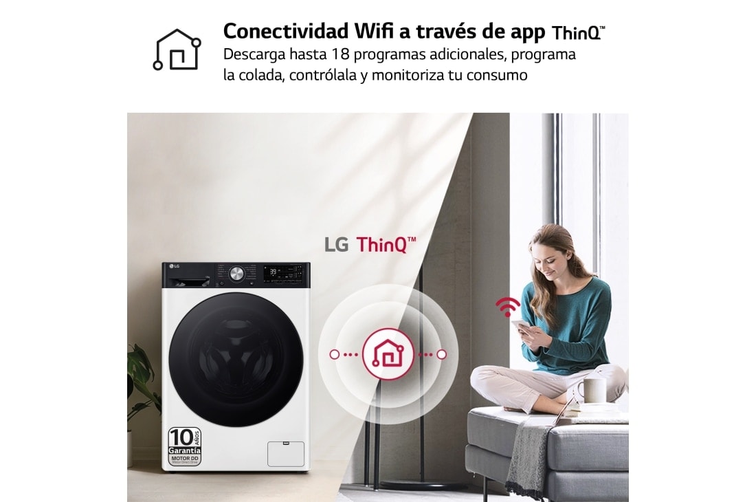 LG Lavadora inteligente AI Direct Drive. TurboWash 360º, Autodosificación,  10kg ,  1400rpm Un 10% más eficiente que A, Serie 750, F4WR7510AGH, F4WR7510AGH