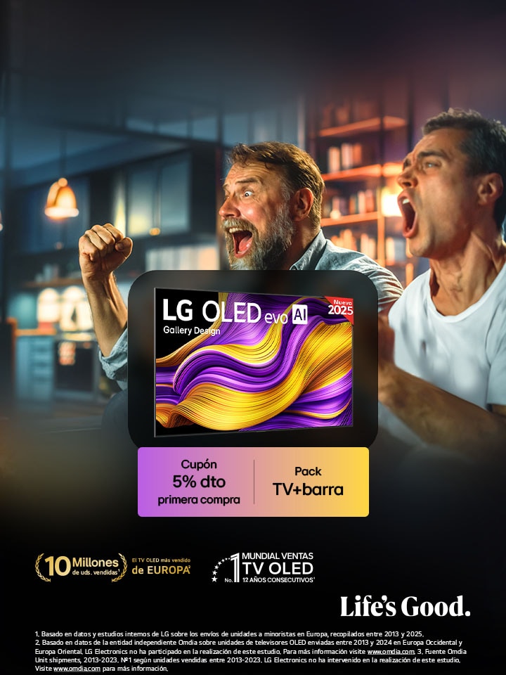 En la pantalla de un televisor LG OLED evo AI hay una imagen abstracta llena de detalles, colores y con un contraste impresionante. Detrás del televisor se puede ver una versión ampliada del procesador alpha 11 AI Gen2 Processor. Brilla una luz que ilumina los circuitos del microchip que lo rodea. El título dice: “LG OLED evo AI”. También se puede ver el texto “impulsado por el procesador LG alpha 11 AI processor Gen2”. En la esquina hay un logo dorado con estrellas que dice: "world's number one OLED TV for 12 years".