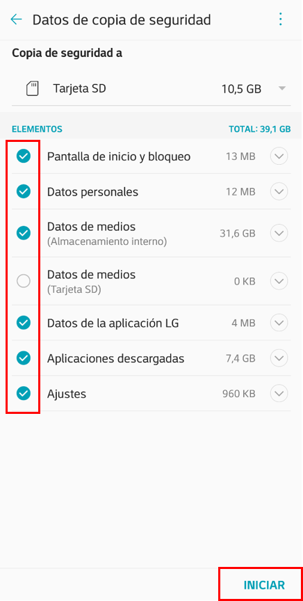 Datos de copia de seguridad