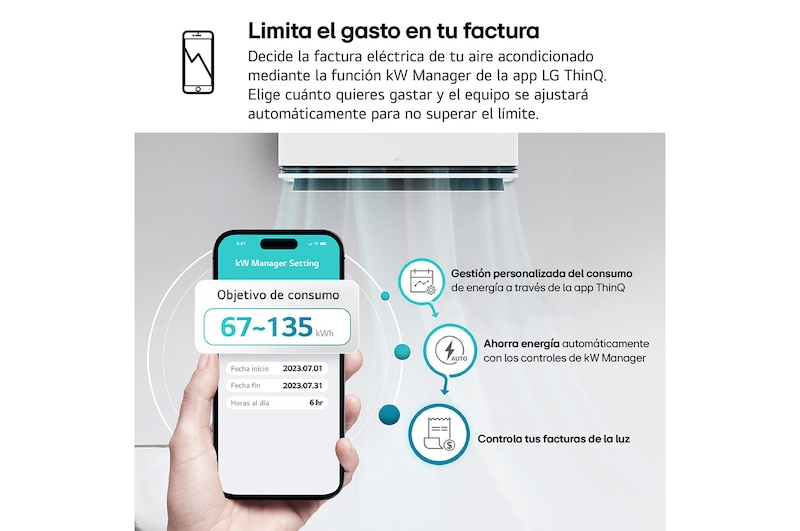 LG ai air conditioner with open vane displaying 18°C