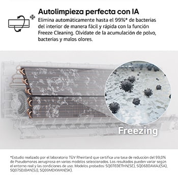 Left low-angle front view of LG ai air conditioner with open lower vane