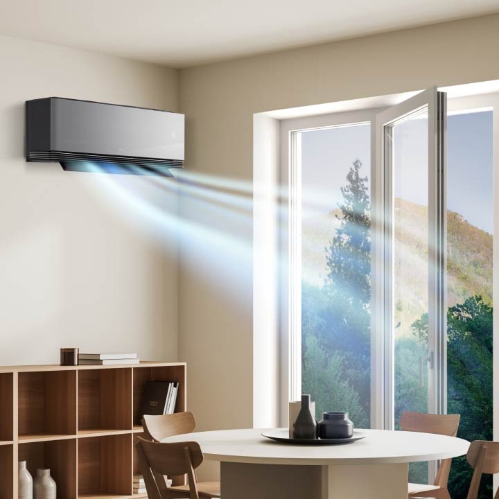 El aire acondicionado LG con detección de ventanas abiertas reduce el funcionamiento cuando se abre una ventana para ventilar y así ahorrar energía.