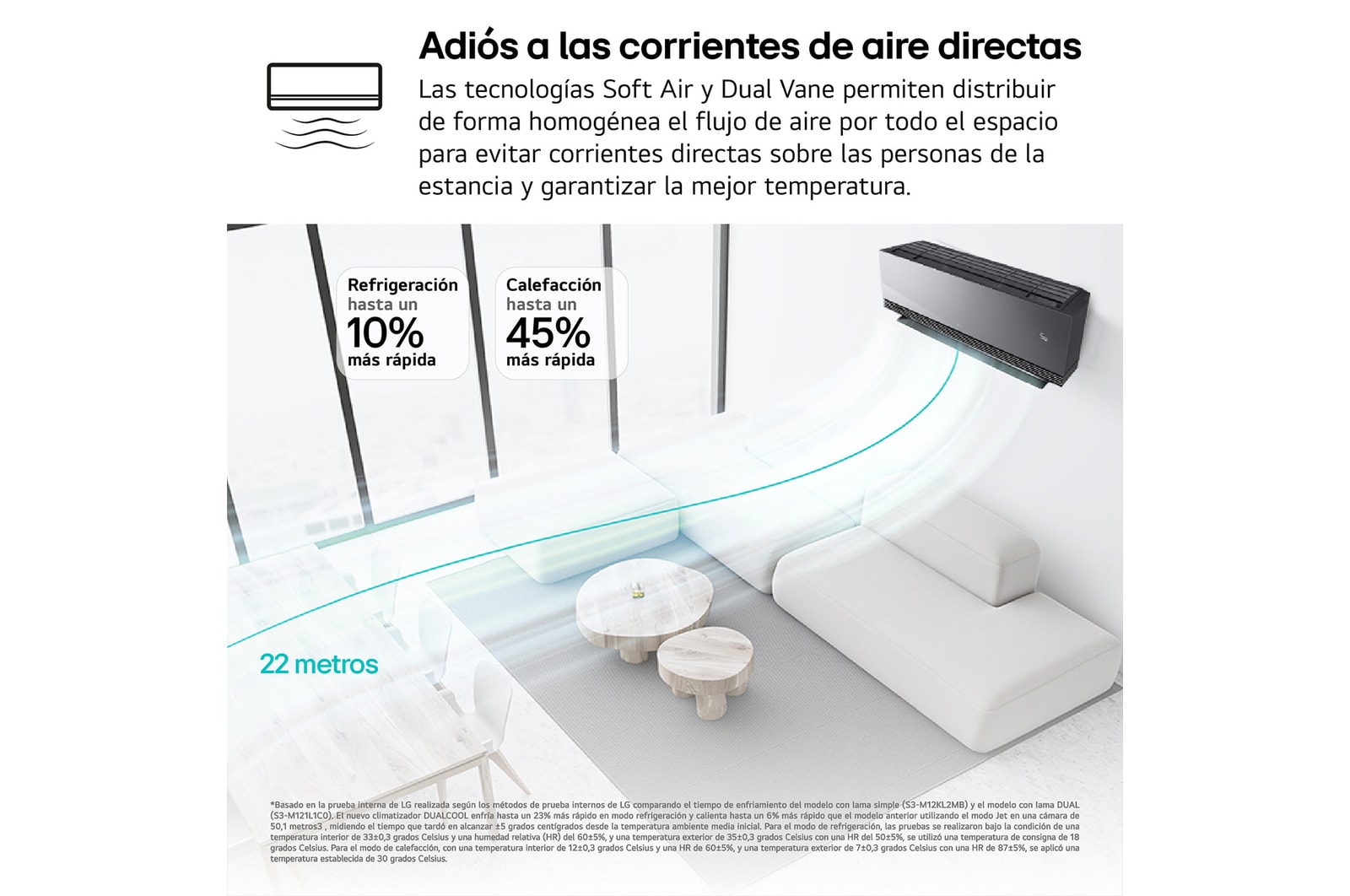 Immagine che mostra la funzionalità Pulizia totale del condizionatore d’aria LG. Il video evidenzia il processo di pulizia interna, con un primo piano che mostra la rimozione di sporco e germi. Il testo recita: “Pulizia totale. Con LG ThinQ la manutenzione è semplice, anche per le aree più difficili da raggiungere”.