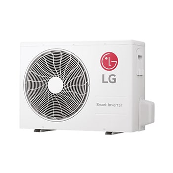 Angled top-front view of LG ai air conditioner with its top panel and grille visible