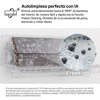 LG ai air conditioner with open vane displaying 18°C