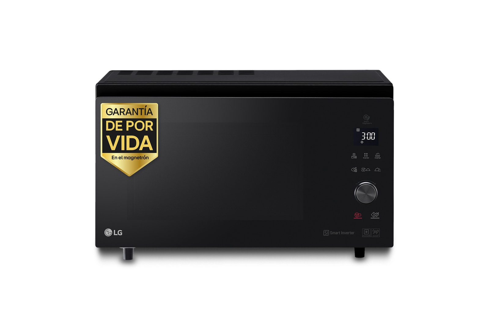 LG Horno Convección Microondas 4 en 1 Smart Inverter, con función freidora de aire, color Negro 1100W de 39 litros, MJ3965BPS