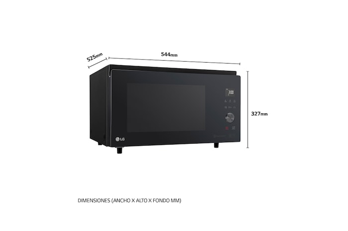 LG Horno Convección Microondas 4 en 1 Smart Inverter, con función freidora de aire, color Negro 1100W de 39 litros, MJ3965BPS