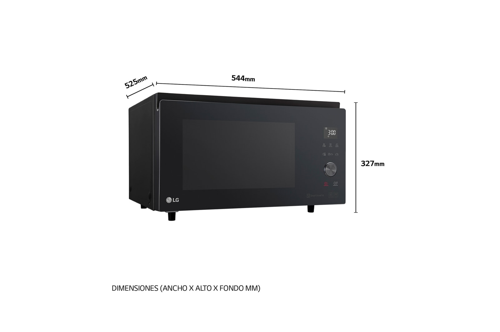 LG Horno Convección Microondas 4 en 1 Smart Inverter, con función freidora de aire, color Negro 1100W de 39 litros, MJ3965BPS