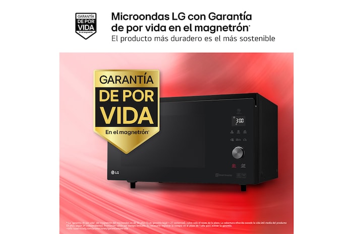 LG Horno Convección Microondas 4 en 1 Smart Inverter, con función freidora de aire, color Negro 1100W de 39 litros, MJ3965BPS