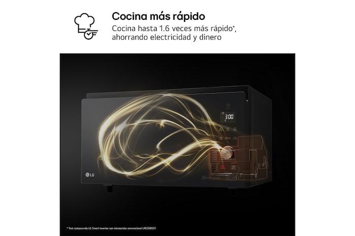LG Horno Convección Microondas 4 en 1 Smart Inverter, con función freidora de aire, color Negro 1100W de 39 litros, MJ3965BPS