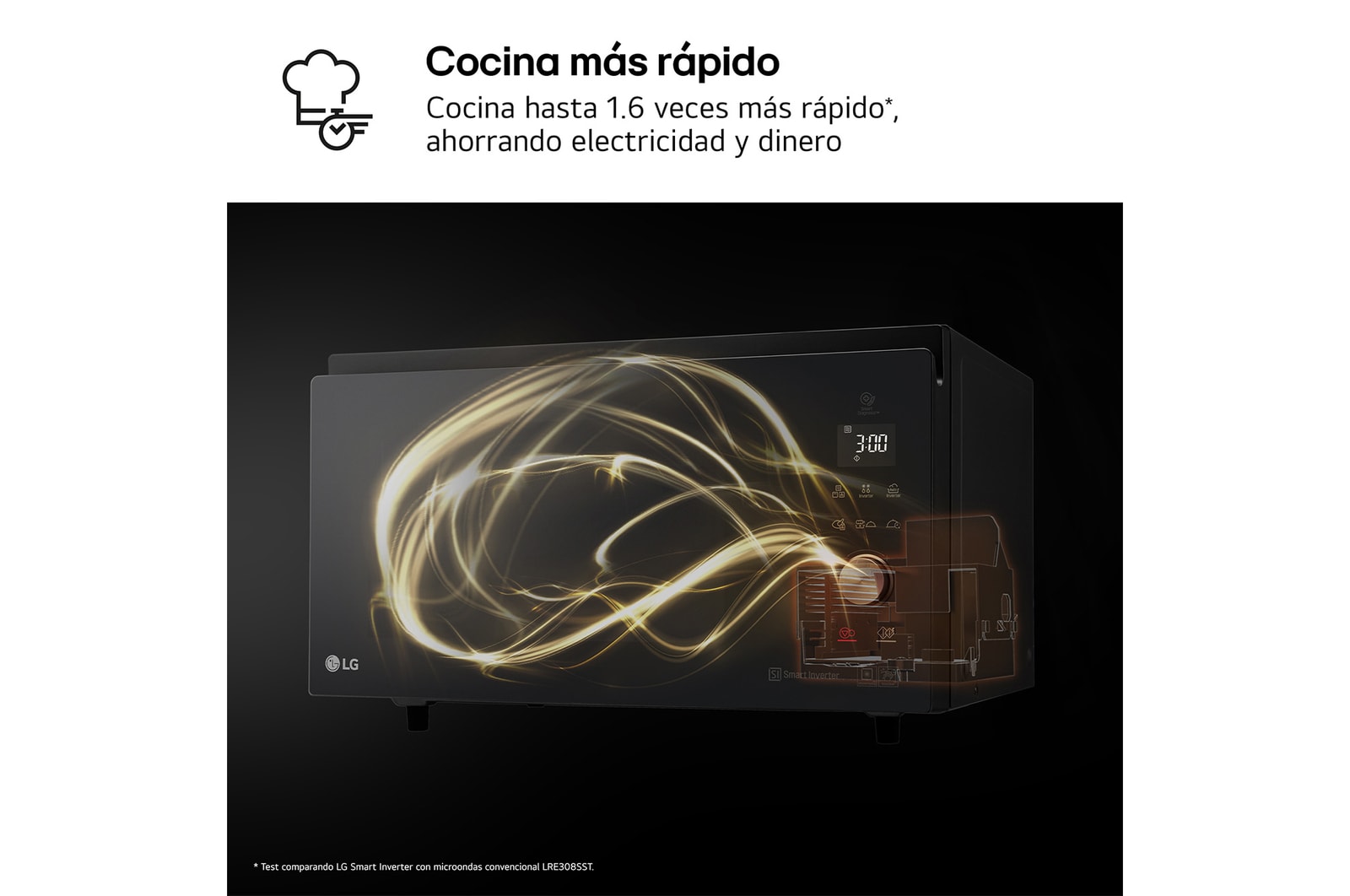 LG Horno Convección Microondas 4 en 1 Smart Inverter, con función freidora de aire, color Negro 1100W de 39 litros, MJ3965BPS
