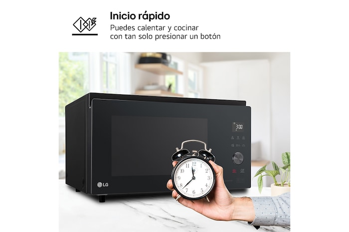 LG Horno Convección Microondas 4 en 1 Smart Inverter, con función freidora de aire, color Negro 1100W de 39 litros, MJ3965BPS