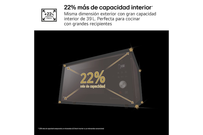 LG Horno Convección Microondas 4 en 1 Smart Inverter, con función freidora de aire, color Negro 1100W de 39 litros, MJ3965BPS