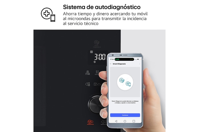 LG Horno Convección Microondas 4 en 1 Smart Inverter, con función freidora de aire, color Negro 1100W de 39 litros, MJ3965BPS