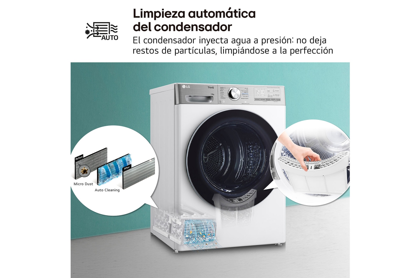 LG Secadora 10kg, C, con Bomba de calor Dual Inverter, Blanca , Serie 900, RH10V9AV2WR