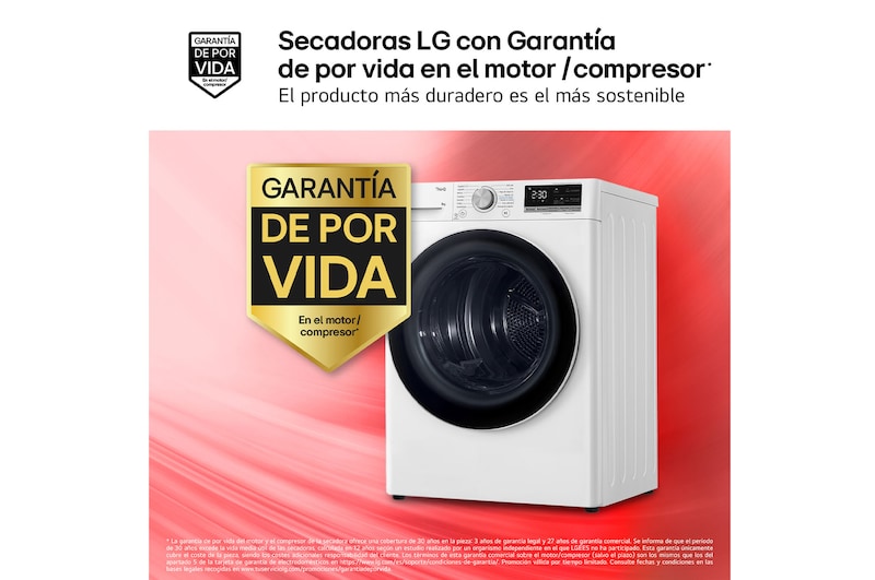 LG Secadora 8kg, C, con Bomba de calor Dual Inverter, Blanca, Serie 900, RH80V9AV4N