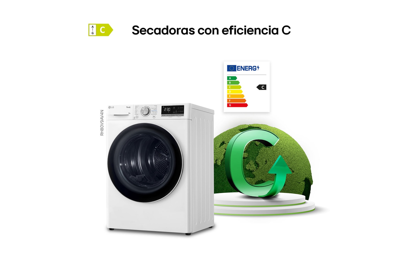 LG Secadora 8kg, C, con Bomba de calor Dual Inverter, Blanca, Serie 900, RH80V9AV4N