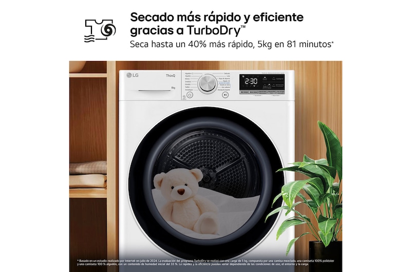 LG Secadora 8kg, C, con Bomba de calor Dual Inverter, Blanca, Serie 900, RH80V9AV4N