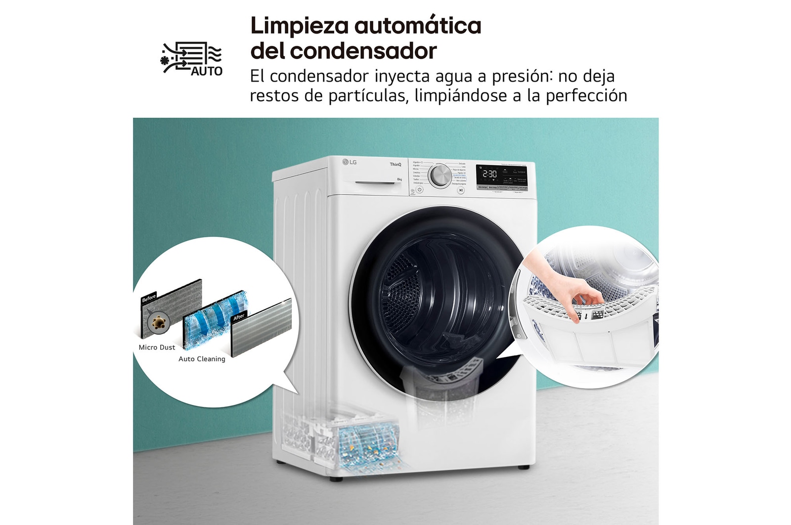 LG Secadora 8kg, C, con Bomba de calor Dual Inverter, Blanca, Serie 900, RH80V9AV4N
