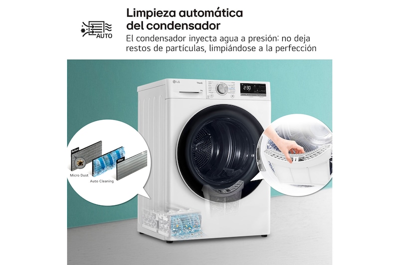 LG Secadora 8kg, C, con Bomba de calor Dual Inverter, Blanca, Serie 900, RH80V9AV4N