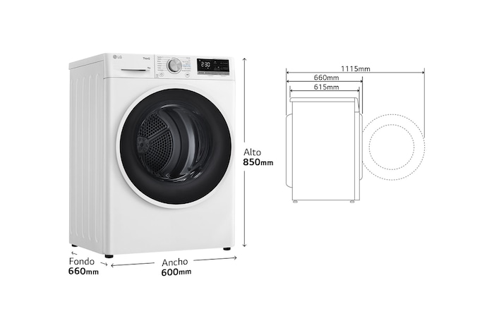 LG Outlet Secadora con Bomba de calor Dual Inverter 9kg, Clasificación D, Blanca, Serie 5, RH90V5AV6N.OUTLET