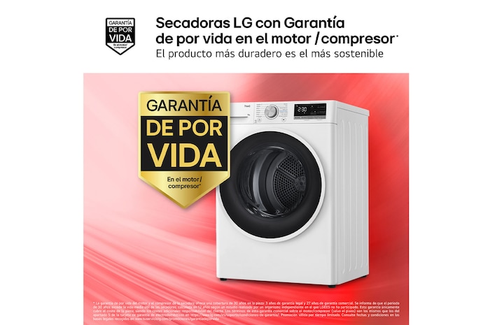 LG Outlet Secadora con Bomba de calor Dual Inverter 9kg, Clasificación D, Blanca, Serie 5, RH90V5AV6N.OUTLET