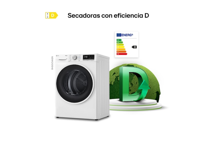 LG Outlet Secadora con Bomba de calor Dual Inverter 9kg, Clasificación D, Blanca, Serie 5, RH90V5AV6N.OUTLET
