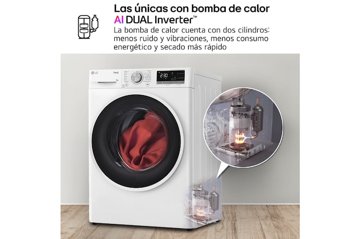 LG Outlet Secadora con Bomba de calor Dual Inverter 9kg, Clasificación D, Blanca, Serie 5, RH90V5AV6N.OUTLET