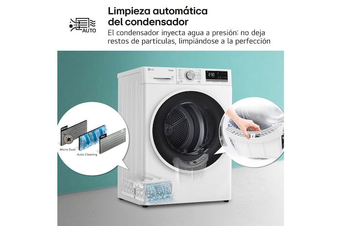 LG Outlet Secadora con Bomba de calor Dual Inverter 9kg, Clasificación D, Blanca, Serie 5, RH90V5AV6N.OUTLET
